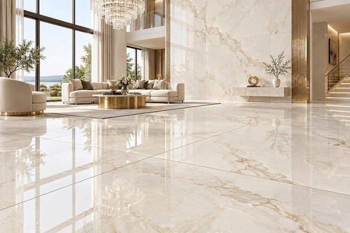 Gạch 120x120 xanh đen vân đá lát phòng đọc sách