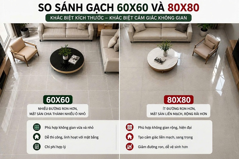 So sánh màu sắc và bề mặt gạch lát nền 60x60 80x80
