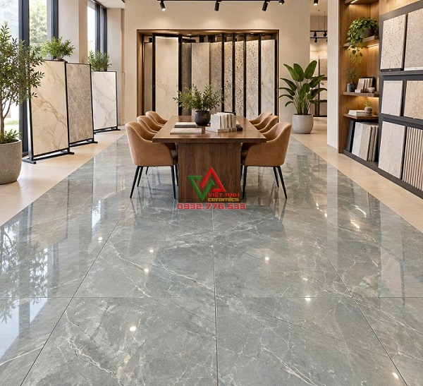 Gạch 80x80 xám xanh Armani Grey lát khu tư vấn showroom tại Bình Tân