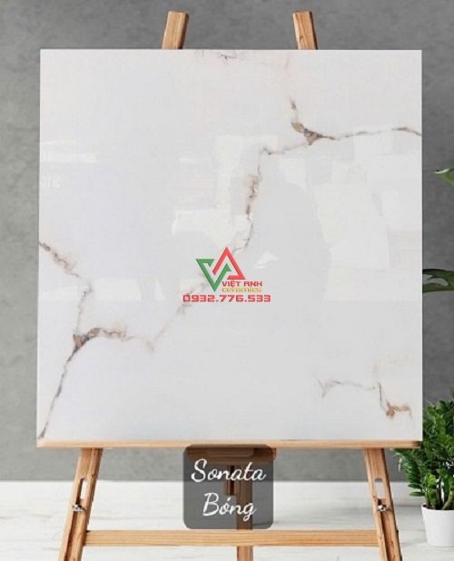 Gạch 80x80 Trắng Kem Vân Đá Nâu Vàng Mảnh Bóng Ấn Độ