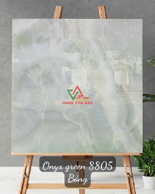 Gạch 80x80 Xanh Ngọc Nhạt Vân Đá Onyx Mây Trắng Bóng Ấn Độ