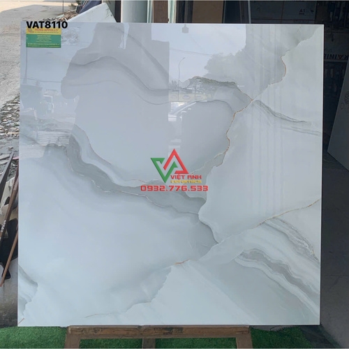 Gạch Lát Nền 80x80 Trắng Xám Vân Onyx Chỉ Vàng Bóng Kiếng Việt Nam