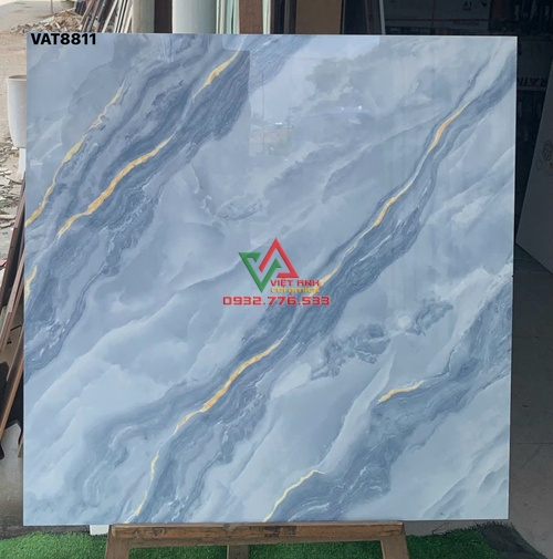 Gạch Lát Nền 80x80 Xanh Xám Vân Đá Chỉ Vàng Bóng Kiếng Việt Nam