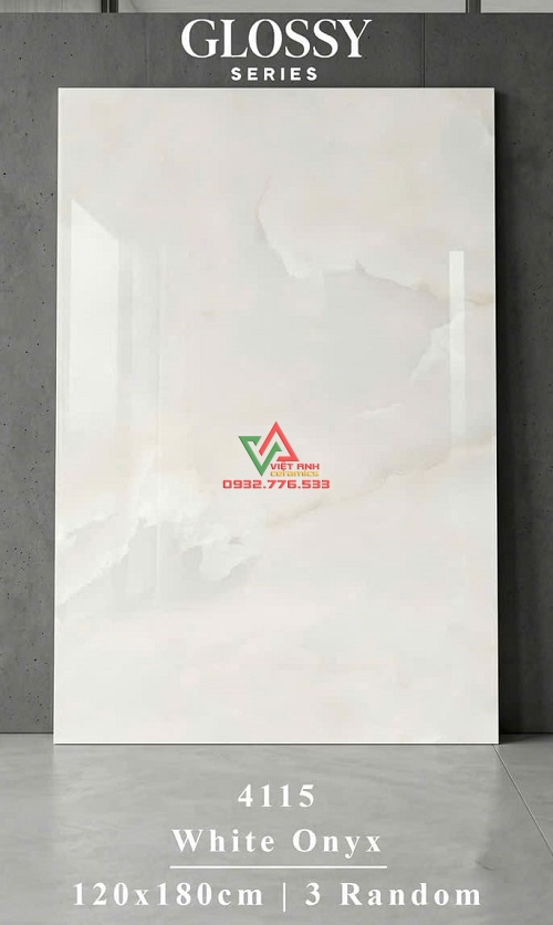 Gạch 120x180 Trắng Kem Vân Onyx Bóng Kiếng