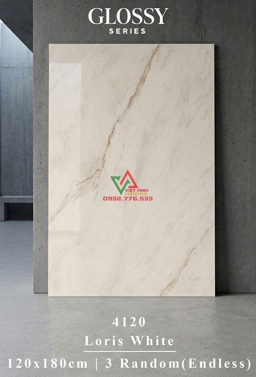 Gạch 120x180 Trắng Kem Vân Vàng Bóng Kiếng