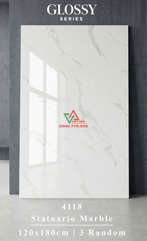 Gạch 120x180 Trắng Vân Marble Xám Bóng Kiếng