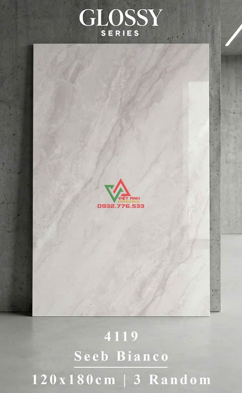 Gạch 120x180 trắng xám vân đá mây bóng kiếng nhập khẩu Ấn Độ
