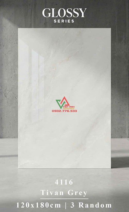 Gạch 120x180 Trắng Xám Vân Mây Bóng Kiếng