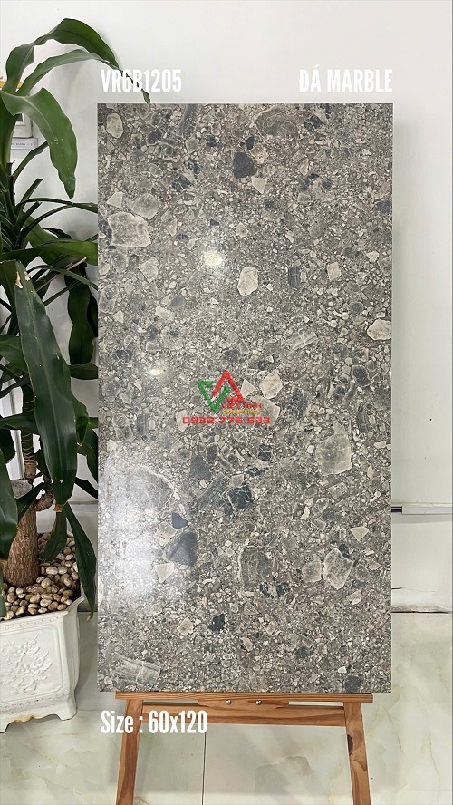Gạch 60x120 Xám Đậm Vân Đá Hạt Lớn Bề Mặt Bóng