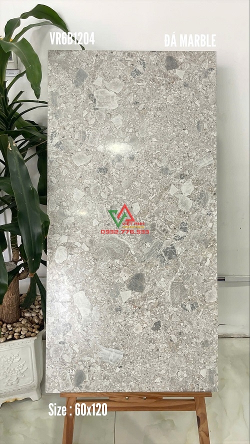 Gạch 60x120 Xám Sáng Vân Đá Hạt Lớn Bề Mặt Bóng Quận 5