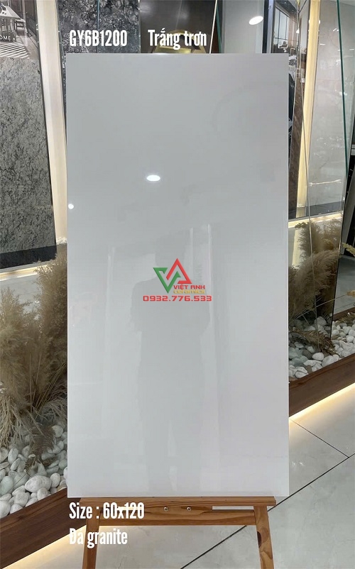 Gạch Lát Nền Granite 60x120 Trắng Trơn Không Vân Bóng Kính Việt Nam