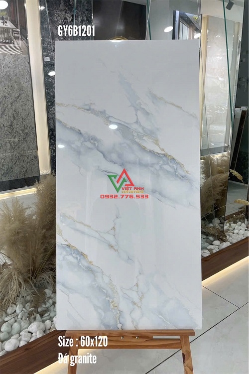 Gạch Lát Nền Granite 60x120 Trắng Vân Đá Marble Xanh Vàng Bóng Kính Việt Nam