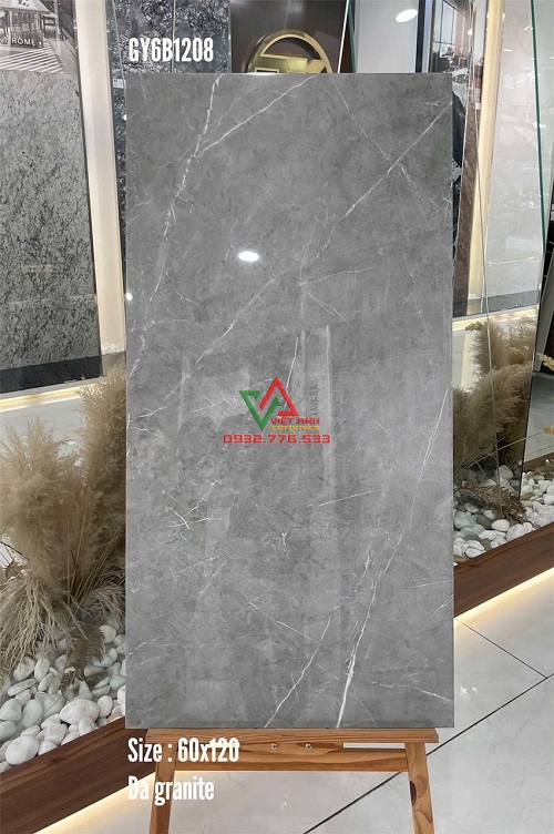 Gạch Lát Nền Granite 60x120 Xám Vân Đá Tia Chớp Trắng Bóng Kính Việt Nam
