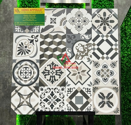 Gạch bông 60x60 thạch bàn decor không gian quán coffe