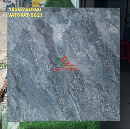 Gạch 80x80 ốp nền nhà hàng Hà Thanh màu xám vân đá