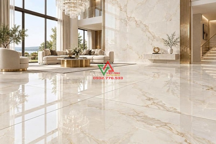 Gạch 120x120 xanh đen vân đá lát phòng đọc sách