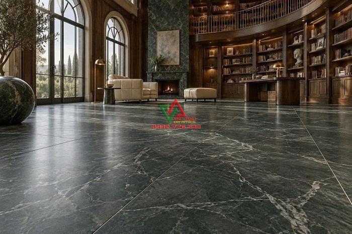 Gạch 120x120 xanh đen vân đá lát phòng đọc sách
