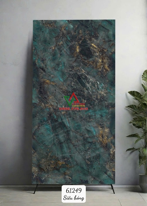 Gạch 60x120 Xanh Ngọc Đậm Vân Đá Vàng Đồng Siêu Bóng
