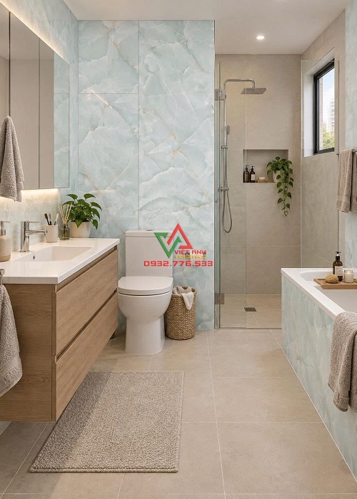 Gạch 80x160 marble xanh ngọc ốp tường phòng tắm cao cấp