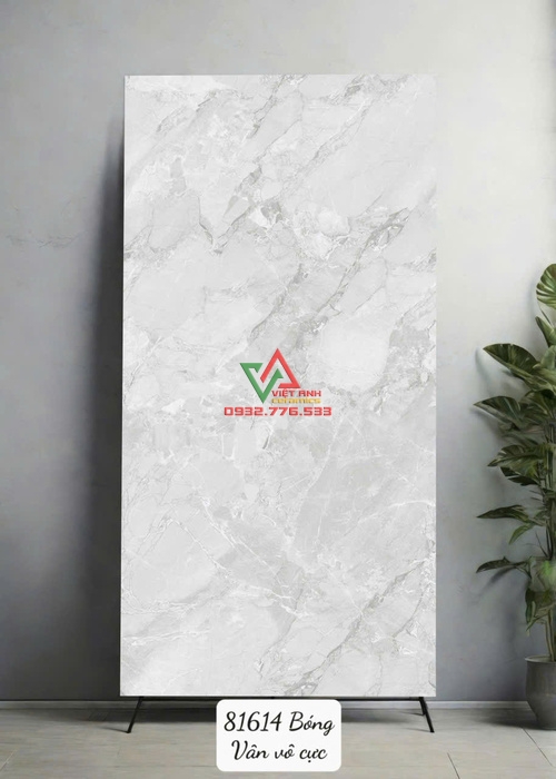 Gạch Chính Hãng 80x160 Trắng Xám Nhạt Vân Đá Vô Cực Bóng Kiếng Ấn Độ