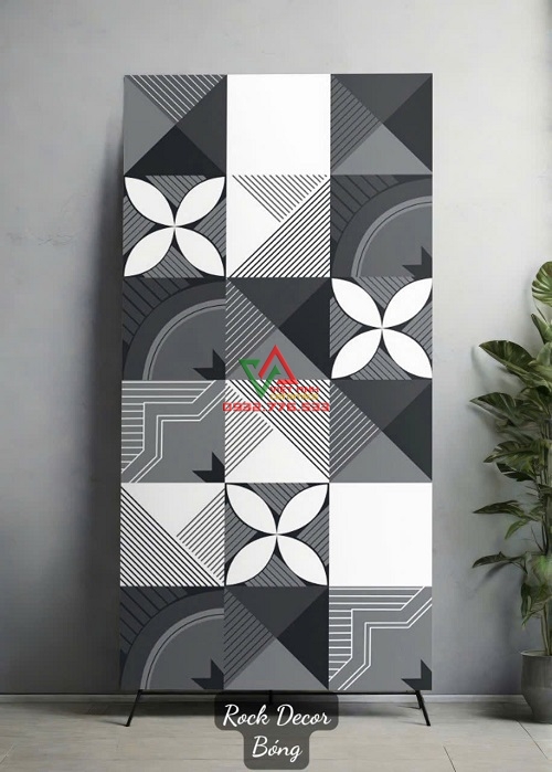Gạch Khổ Lớn 60x120 Rock Decor Đen Xám Họa Tiết Hình Học Điểm Nhấn Bóng