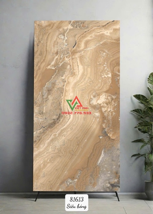 Gạch Khổ Lớn 80x160 Trang Trí Nâu Vàng Vân Đá Onyx Siêu Bóng Ấn Độ