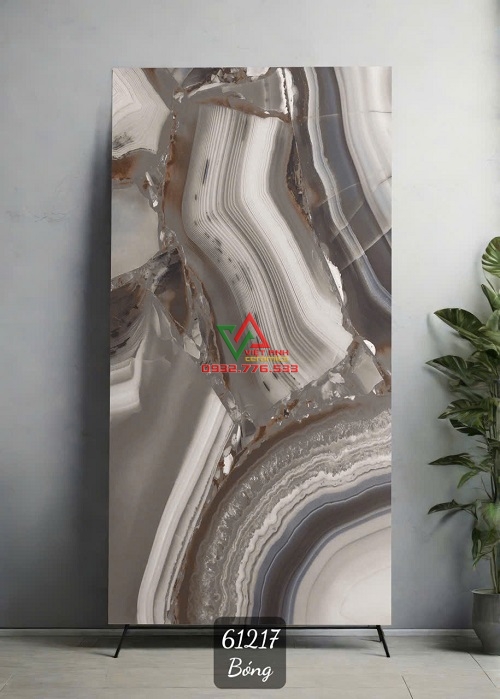 Gạch Khổ Lớn 80x160 Trang Trí Nâu Xám Vân Đá Mã Não Bóng Ấn Độ