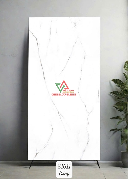 Gạch Khổ Lớn 80x160 Trắng Vân Đá Chỉ Xám Bóng Kiếng Ấn Độ