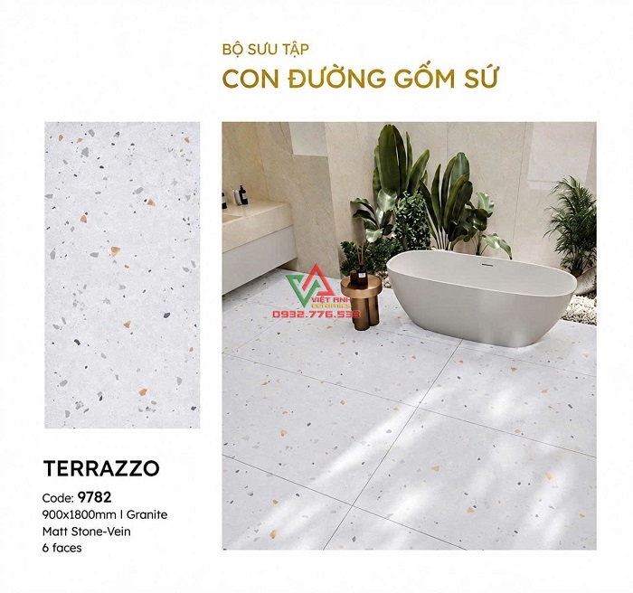 Đại Lý Gạch Terrazzo 90x180 Nền Trắng Đá Mờ Tại Bình Tân