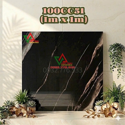 GẠCH 100X100 ĐEN TIA CHỚP GOLD LINE CAO CẤP