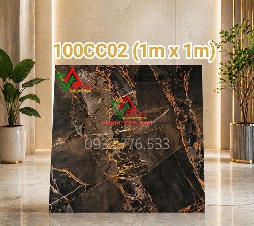 GẠCH 100X100 VÂN ĐÁ ĐEN TIA VÀNG HOÀNG GIA