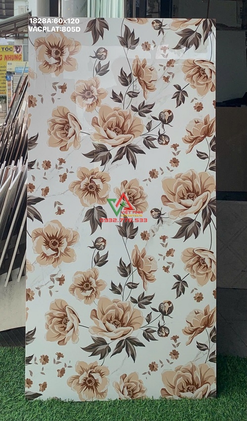 GẠCH 60X120 HOA NÂU KEM CỔ DIỂN BÓNG KIẾNG APODIO LIÊN DOANH VIỆT ẤN