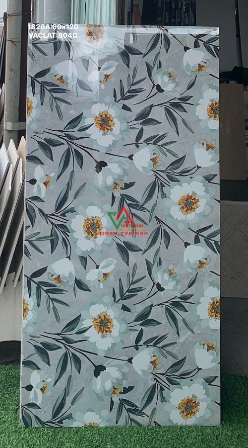 GẠCH 60X120 HOA TRẮNG NỀN XÁM BÓNG KIẾNG APODIO VIỆT ẤN