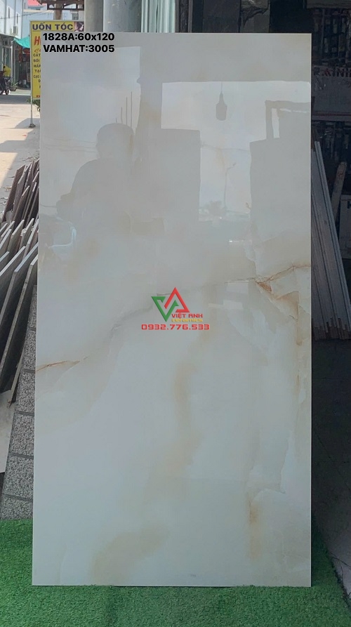 GẠCH 60X120 TRẮNG KEM VÂN MÂY VÀNG BÓNG KIẾNG ẤN ĐỘ
