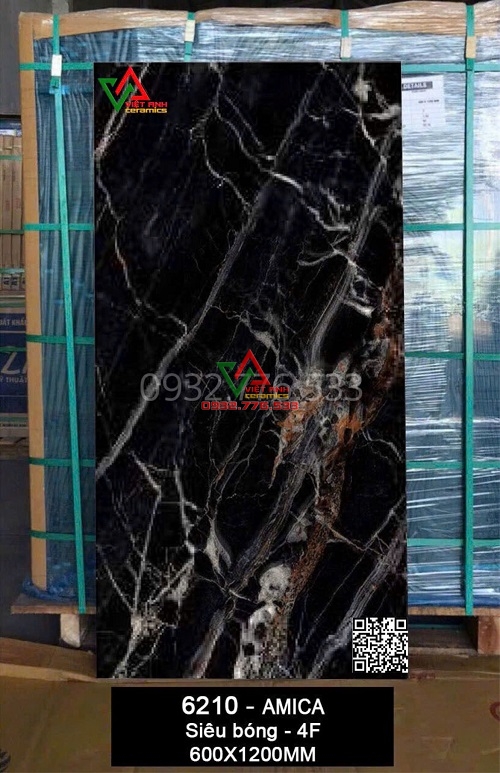 GẠCH LÁT NỀN 60X120 AMICA ĐEN VÂN TRẮNG ĐỒNG SIÊU BÓNG ẤN ĐỘ