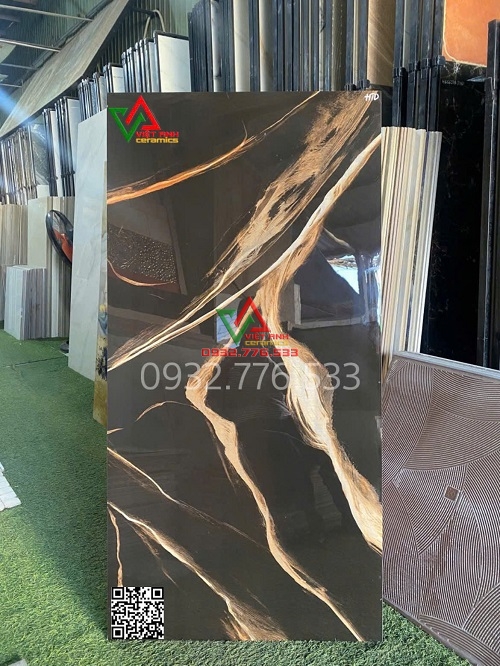 GẠCH LÁT NỀN 60X120 ĐEN VÂN VÀNG BÓNG KIẾNG ẤN ĐỘ