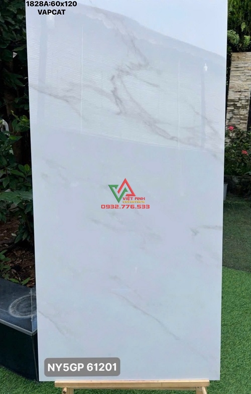 Gạch lát nền khổ lớn 60x120 trắng mây vân xám