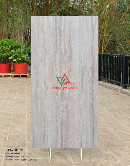 Gạch Ốp Lát 90x180 Xám Be Vân Đá Travertine Mờ