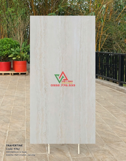 Gạch Ốp Tường 90x180 Trắng Kem Vân Đá Travertine Mờ