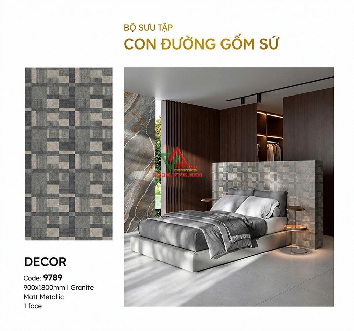 Gạch Trang Trí 90x180 Hiệu Ứng 3D Đan Ô Đá Mờ