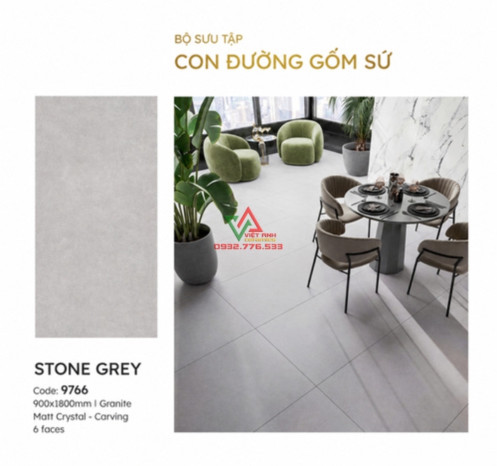 Không Gian Ăn Uống Hiện Đại Từ Gạch Xám Mờ 90x180
