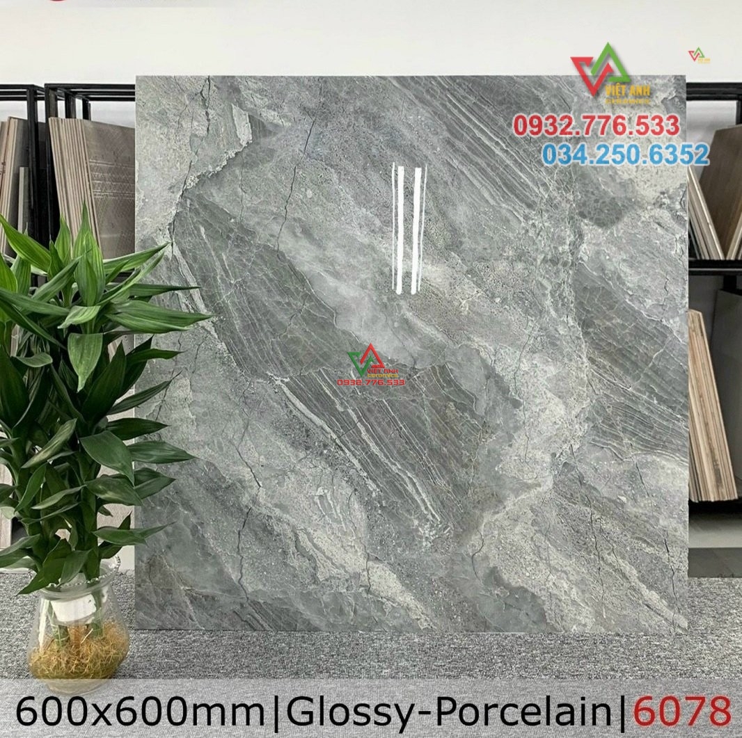 Gạch 60x60 đá bóng kiếng màu xám sang trọng