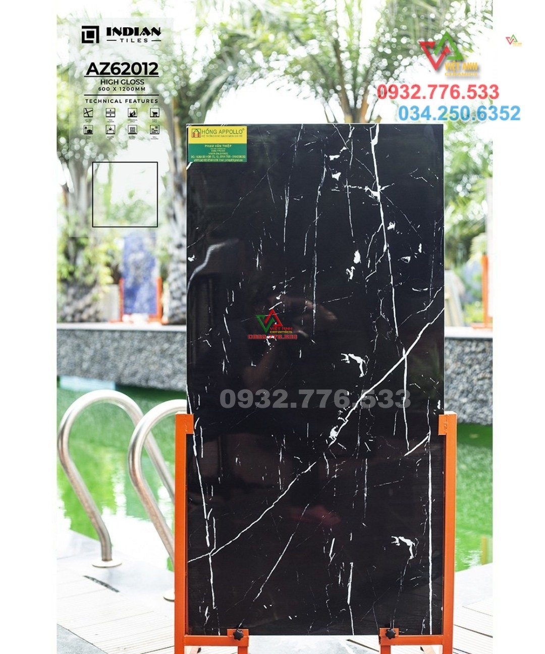 Gạch 60x120 bóng kiếng màu đen vân sọc trắng