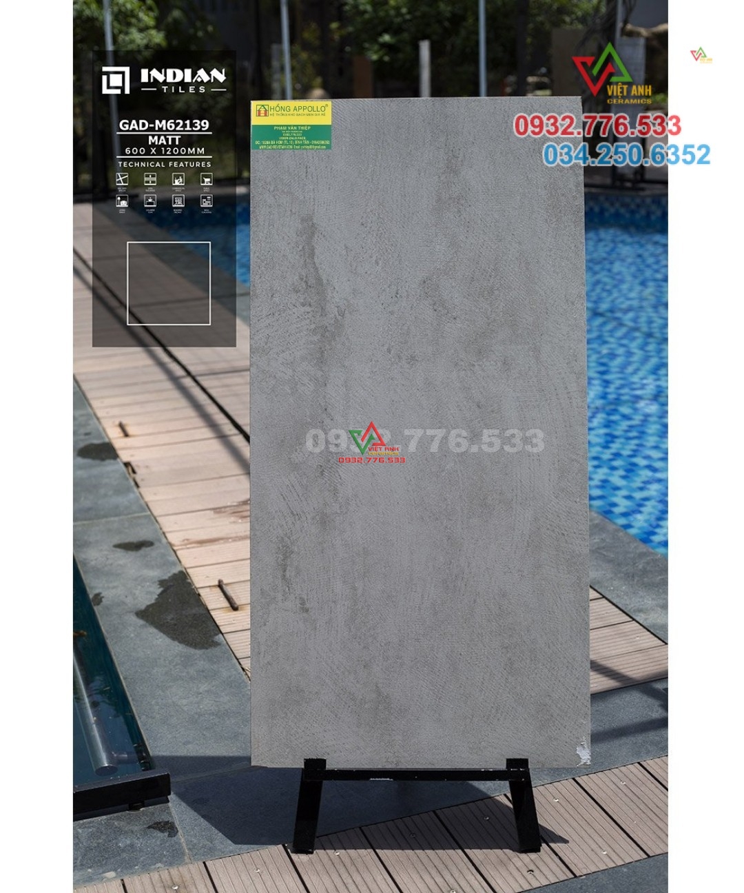 Gạch 60x120 đá mờ màu xám xi măng