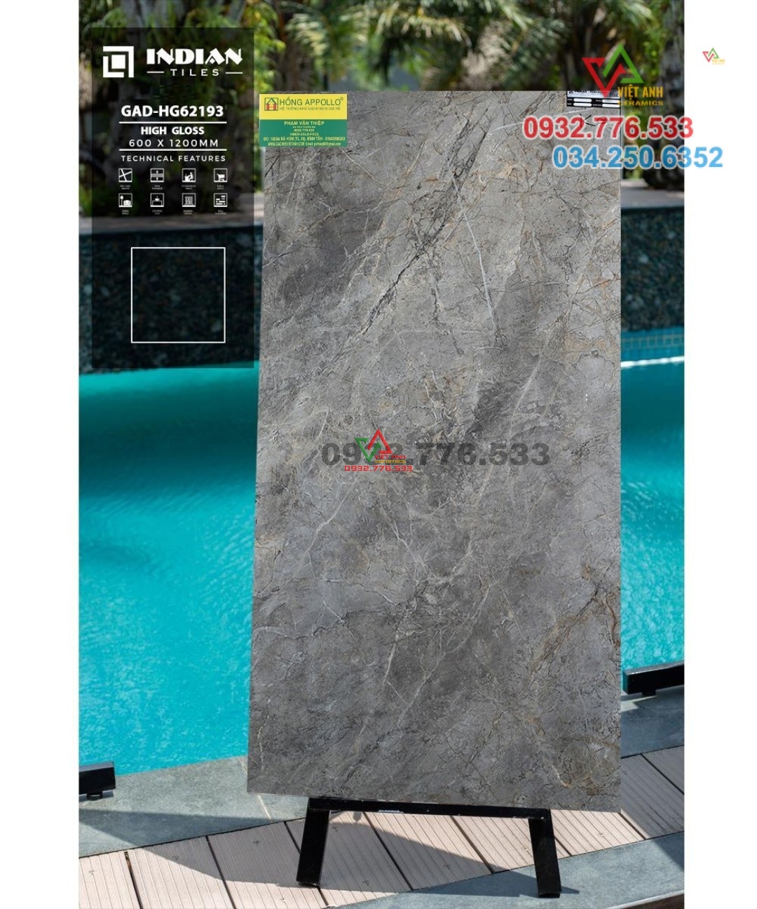 Gạch 60x120 màu lát nền nhà hàng nhập khẩu Ấn Độ
