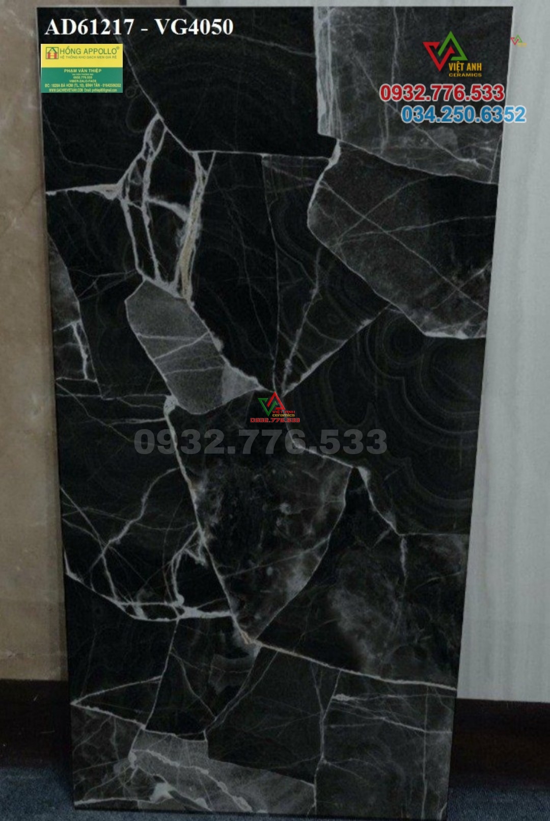 Gạch 60x120 vân đá kim cương màu đen