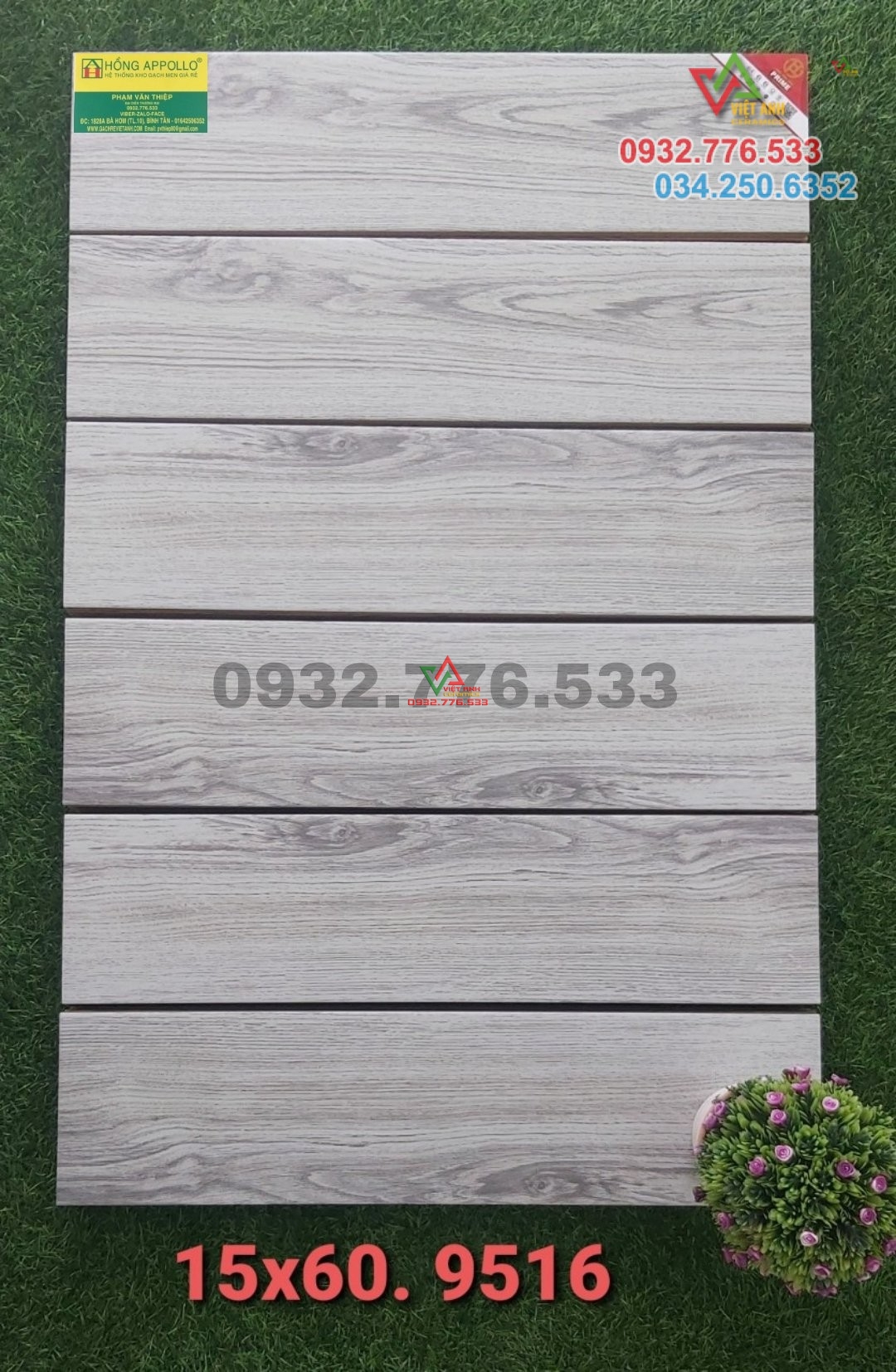 Gạch 15x60 vân gỗ màu xám mã 9516