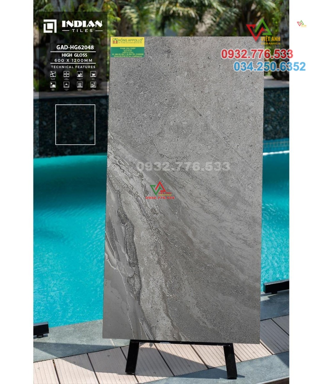 Gạch 60x120 màu xám si măng hàng nhập khẩu Ấn Độ