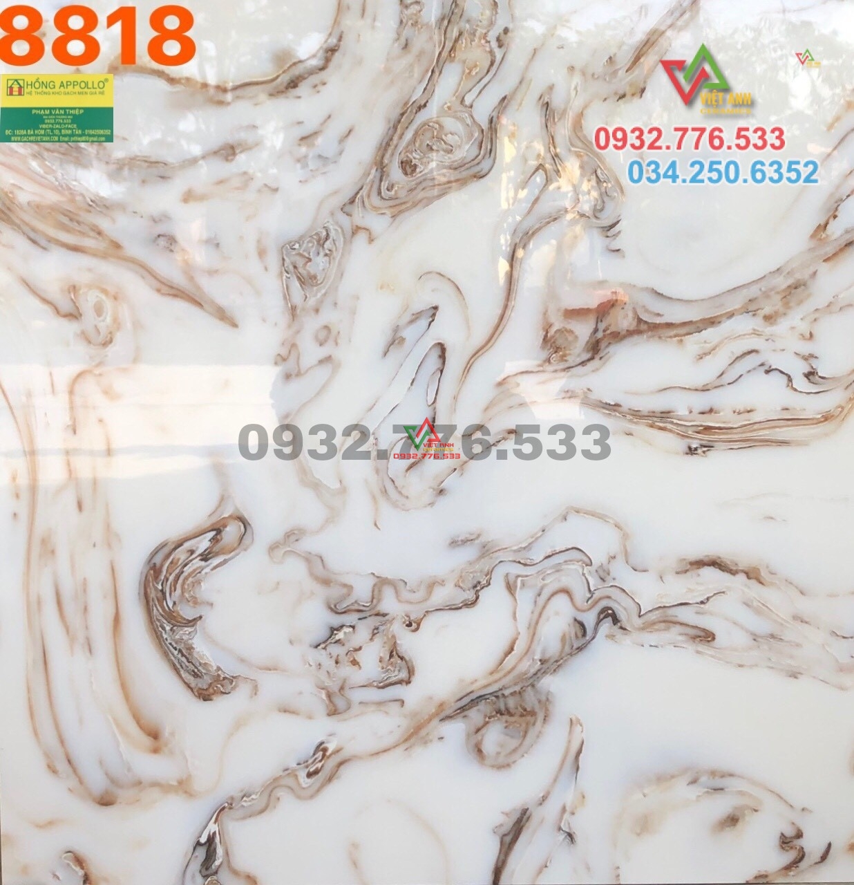 Gạch 80x80 đá bóng kiếng màu cafe mã 8818