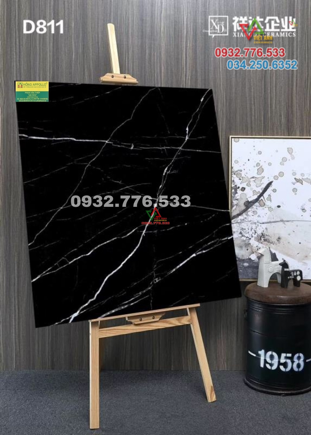 Gạch 80x80 màu đen bóng sọc trắng mã D811